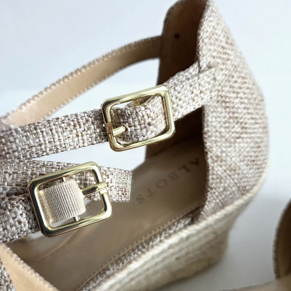 Talbots New Espadrille Wedge Heels With Ankle Strap, Brown, Tan, & Gold, Size 8